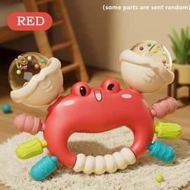 Baby Crab Rattle Toy- ABS Safe Toy for 0-6 Months Baby,Handheld Crab Shaped Toy for 6-12 Months, Early Education Grip & Smart Toy for Newborn Boys and Girls (Red)