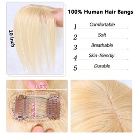 Yargel Hair French Bangs 100% Human Hair Clip in Bangs Blonde Hair Bangs for Women Top Hair Extensions Fake Bnags for Women Girls Hairpieces for Thinning Hair/Hair Loss 10 Inch (22#)