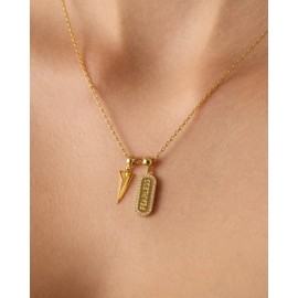 PAVOI Rhodium Plated Mantra Charms Necklace for Women - Cubic Zirconia Dog Tag Pendant Charm - Inspirational Jewelry Necklaces - Fearless, White Gold, Cubic Zirconia