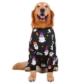 HDE Dog Pajamas One Piece Jammies Jumpsuit Pet Clothes Outfit Stretchy Lightweight Comfy Shirt Pjs for M-3XL Dogs Cute Ghosts - 2XL