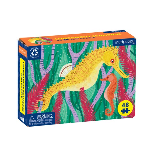 Mudpuppy Longsnout Seahorse Mini Puzzle, 48 Pieces, 8” x 5.75” – Perfect Family Puzzle for Ages 4+ – Features a Colorful Illustration of a Longsnout Seahorse, Informational Insert Included