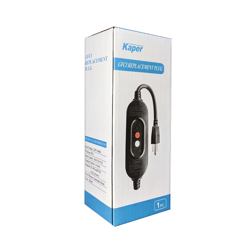 Kaper GFCI Inline Plug Replacement Assembly 3 Prong ,Auto-Monitor,Auto Reset,