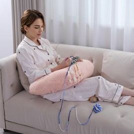 HOMBYS Crochet Pillow for Lap Support,Gaming & Reading Arm Rest Pillow,Soft Lap Desk Pillow with Crochet Cover (Pink)