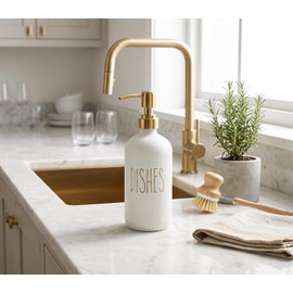Matte White Glass Dish Soap Dispenser 16Oz with Gold Stainless Steel Pump