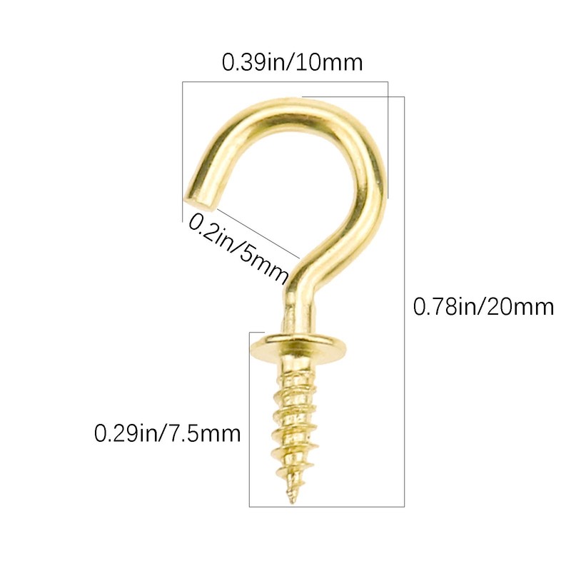Kukiwhy 200pcs 1/2" Gold Brass Cup Hooks, Modern Decor, Ceiling