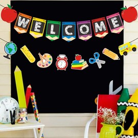 Tofficu Colorful Glitter Welcome Banner for Classroom Decor: Party Supplies Starting Flag Hanging Banner First Day Party Decoration Teacher Supplies Office Decor