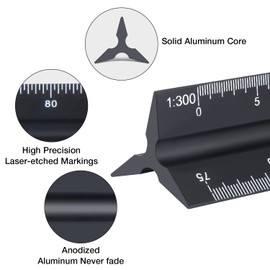 Set of 2 Triangular Rulers, 30 cm Length, Aluminium Ruler, Triangular, 1:20, 1:25, 1:50, 1:75, 1:100, 1:150/1:100, 1:200, 1:250, 1:300, 1:400, 1:500, Ruler Set for Architects,Engineers, Architecture