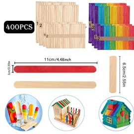 TZQFROCE Pack of 400 Colourful Wooden Sticks Ice Sticks Wooden Sticks for Crafts Ice Sticks Wooden Sticks 7 Colours for Ice Cream Home Decor DIY Crafts