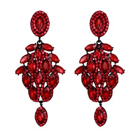 Tuliper Austrian Crystal Dangle Earrings for Women, Hypoallergenic Alloy Elegant Jewelry, Sparkling Bridal Party Gift Red Black