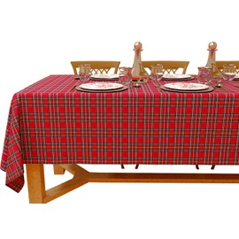 Table Cloth - Tartan Chritmas Plaid, 100% Cotton Rectangular Table Cover, Size 52x70 Inch. for Kitchen, Dining, Tabletop, Decoration, Parties, Thanks Giving, and Everyday Use.