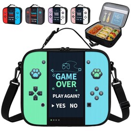 Game Console Insulated Lunch Bag lonchera for Teen Boys Girls Kids, Reusable Large Capacity Gamer Lunch Box with name tag, Adjustable Strap for School Office Picnic, Portable Waterproof Leakproof