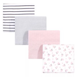 Hudson Baby Cotton Flannel Receiving Blankets, Gray Pink Floral, One Size