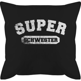 Cushion 50 x 50 cm - Super Sister Vintage - 50 x 50 cm - Black - Sister Heart Sisters Gift for Gifts Best