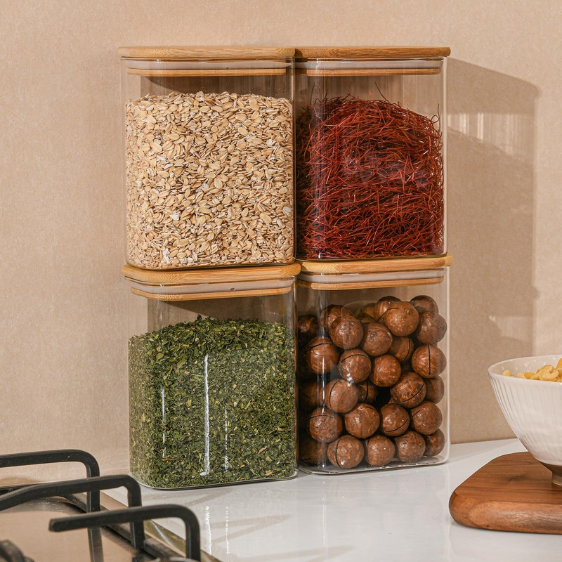 D2scrma 37oz Rectangle Airtight Glass Storage Containers with Bamboo Lids