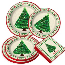 BACH AND BOOZY Christmas Party Supplies Christmas Party Paper Plates Xmas Snowflake Disposable Merry Tableware Decoration Red Xmas Tree Paper Dishes for Serve 10