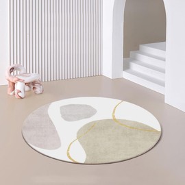 Nyescasa Round Rug Striped Geometry Rug Modern Short Pile Rug Living Room Round 80 cm Fluffy Abstract Design Rug for Bedroom Living Room Dining Room Indoor Decorative Children's Room