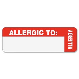 Tabbies Allergy Labels White/Red, 3"W x 1"H"Allergic to:" Wrap Around Style, 500 Labels/Roll