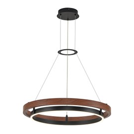 Benkut Modern LED Chandelier Circular Farmhouse Red Walnut Color, Dimmable LED Pendant Light with Remote Ring Chandelier Dining Room Light Fixtures for Kitchen Island Living Room Entryway, D23.6