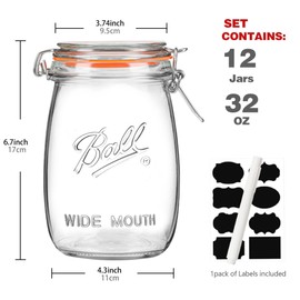 Qeisia 32oz Wide Mouth Mason Jars (12 Pack) – Reusable Airtight Glass Storage Jars with Hinged Lids, BPA-Free & Dishwasher Safe, Perfect for Canning, Pickling, Coffee & Fermenting
