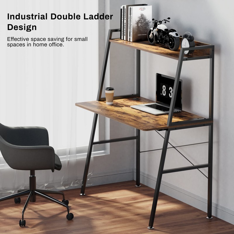 DESIGNA Small Computer Ladder Desk with Storage Shelves, 43 Inch