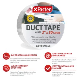 XFasten Super Strong Duct Tape, White, 2" x 50 Yards Waterproof Duct Tape for Outdoor, Indoor, School and Industrial Use