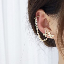 Butterfly Tassel Zircon Earrings for Women Adjustable Non Pierced Earrings Gold Butterfly Ear Cuff Earrings Pearl Tassel Earrings Trendy Jewelry Gift for Girls