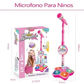 Micrófono para Niños con Soporte, Karaoke para Niños con luz y Cable MP3, Se Puede conectar al teléfono móvil, Altura Ajustable, Juguetes de Canto par