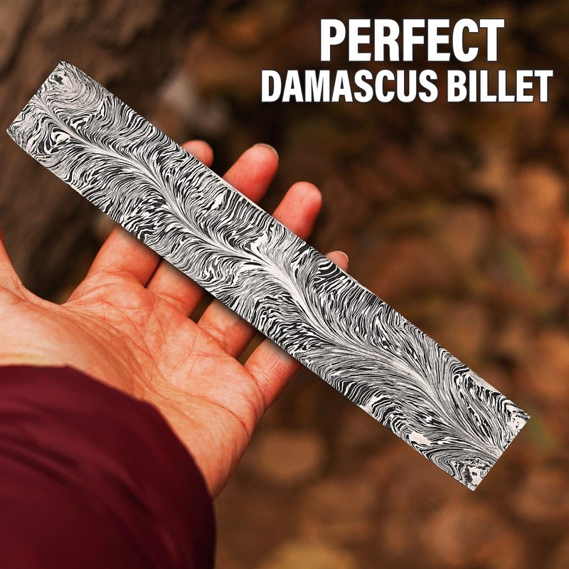 Nesmo 521 Damascus Steel Blank Billet Snack Feather Patern Bar