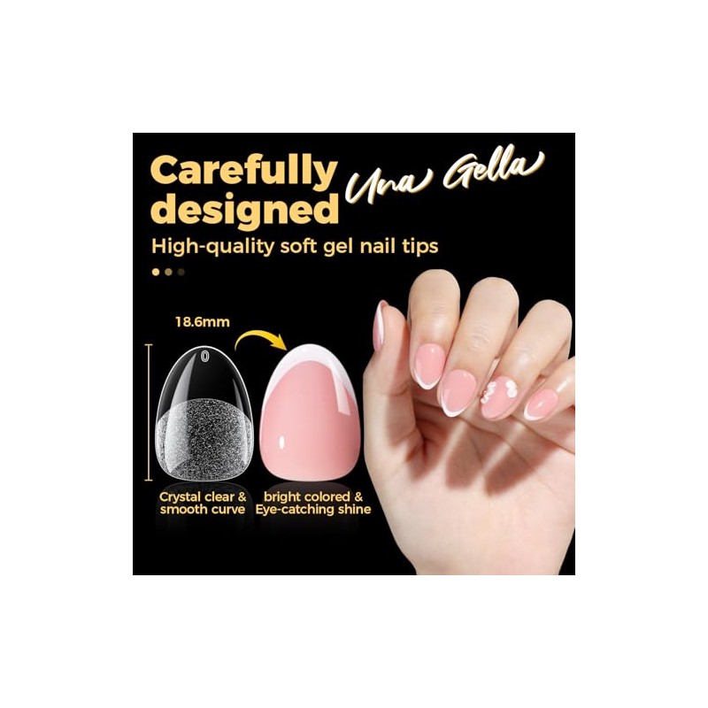 UNA GELLA Uñas Postizas De Gel Almendradas Extra Cortas, 216