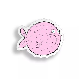 Real Sticky Pink Puffer Fish Sticker Silly Laptop Cooler Cup Car Vehicle Window Bumper Decal