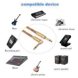 Baglaum 2X Guitar Instrument Cable 10FT Electric Instrument Bass AMP Cord 1/4 Inch Straight to Right Angle Plated 6.35mm Cable, 750124340