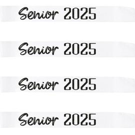 4Pcs White Senior Sash 2025 Satin with Black Glitter Letters - Senior Cheerleader 2025 Sash - 2025 Graduation Celebrations Sashes - Senior Cheer Sash - Class Competition Sashes - White Black