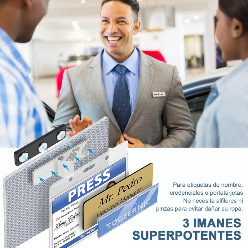 50 Porta Gafete Magnético Con 3 Imanes Plástico Insignia