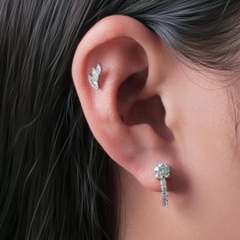 Limerencia Hypoallergenic Titanium F136 Implant Grade Small Hoops | Huggie Earrings, Cubic Zirconia Cuff Earrings Lightweight for Women (Silver)