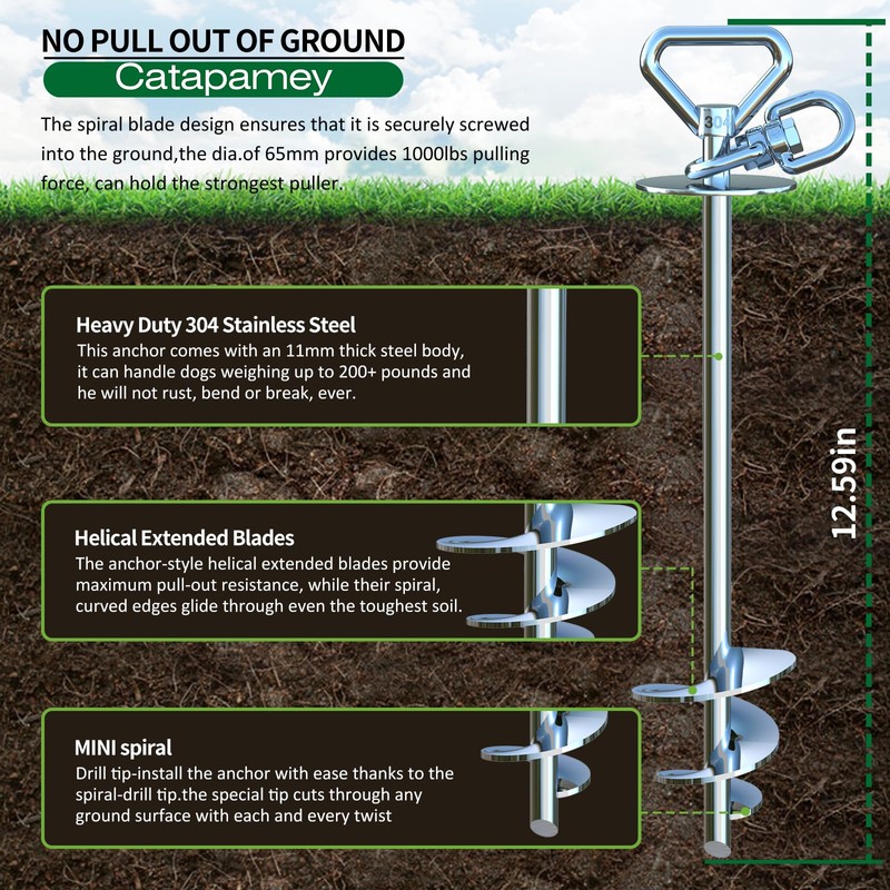 catapamey Dog Tie Out Cable and Stake,with 20FT Heavy Duty