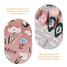 FOMIYES 6sheets Embossed Floral Nail Art Decals Easy Application Flower Stickers for Nail Designs Beautiful Art Supplies for Women