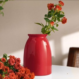 hjn Red Flower Vase- Ceramic Vase for Decor, White vase for Flowers, Modern Vases for Living Room/Home Decor Accents/Entryway/Mantel/Bookshel-Red