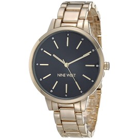 Nine West Ladies Crystal Accents Watch, Gold/Black, Japanese Quartz