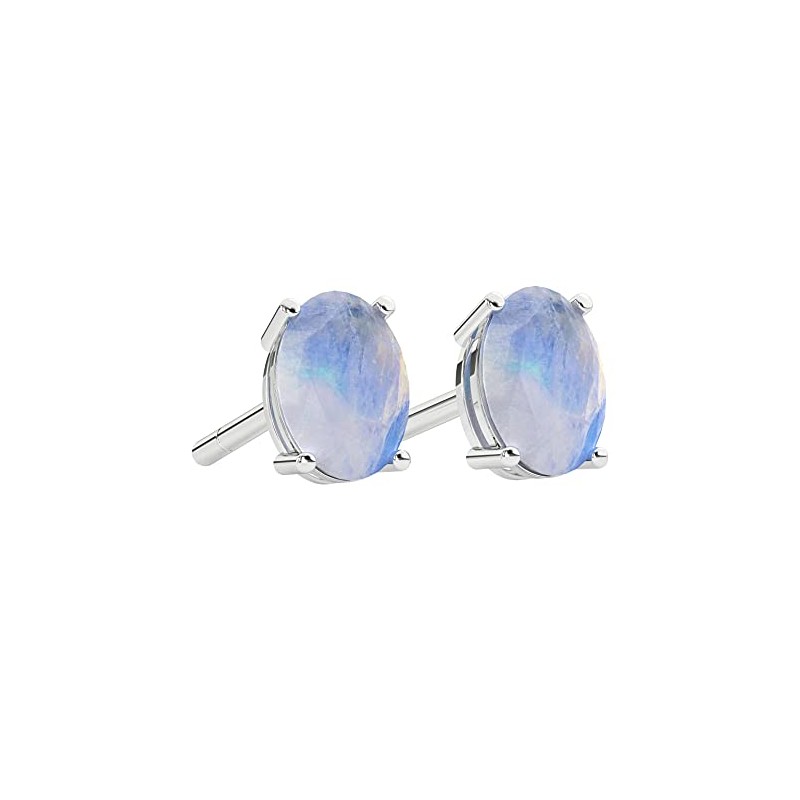 TISHAVI 925 Sterling Silver White Moonstone Stud Earrings For Women,
