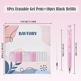 BAYTORY Retractable Erasable Gel Pens, 4Pcs Blue & 4Pcs Black Ink Pens & 10Pcs Black Refills, 0.5 mm Fine Point, Quick Dry Cute Eraser Pen, Smooth Writing for Crossword Puzzle (Pink)