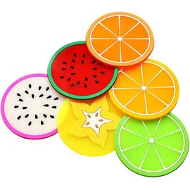 6Pcs Multicolor Coaster Silicone Coaster Non-Slip Fruit Coasters for Bar, Living Room, Kitchen Glasses, Cups, Table, Bar and Office Home Kitchen Decor Handy and Professional,Bar Tools and Drinkware