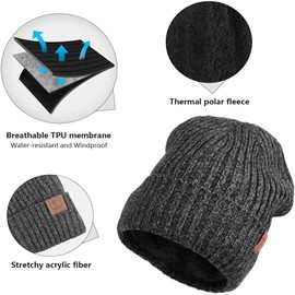 OZERO Winter Beanie Hat Scarf Set: Thermal Thickened Fleece Lining Knit Hat and Neck Warmer for Skiing Runing Cycling Snow Day Warm Gifts for Men and Women - Grey