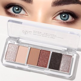 NICECONE Brown Eyeshadow Palette 6 Colours - Warm Nude & Smokey Matte Shades with Silver Glitter, Highly Pigmented Blendable Eyeshadow Palette for Day to Night Makeup