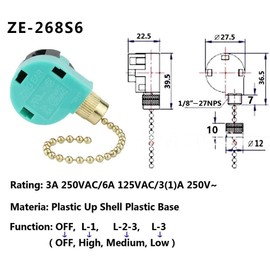 Akahttbn Ceiling Fan 3 Speed 4 Wire Ze-268s6 - Zing Ear Pull Chain Switch for Hunter Fan Light Replacement (Brass) 3 Pcs