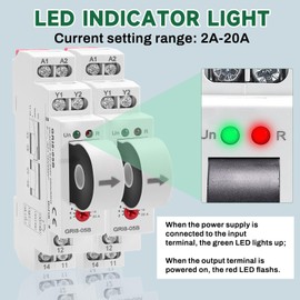 DEWIN Surveillance Relay, GRI8-05B AC/DC Over and Under Current Relay 2A-20A Adjustable Overload Protection AC/DC 24V-240V