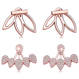 Suyi Fashion Hollow Lotus Flower Earrings Crystal Simple Chic Stud Earrings Set BRG