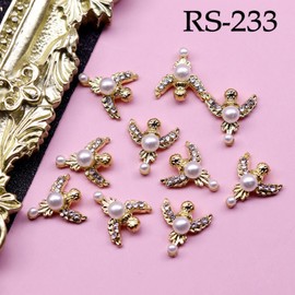 12 Pcs 3D Alloy Cross Angel Luxury Nail Charms,Pearl Alloy Crystal Rhinestones Nail Decor for Acrylic Nail Art DIY Nail Designs（Golden、Silver）