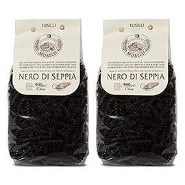 Morelli Squid Ink Pasta Fusilli (Rotini) - Organic Italian Pasta - Black Pasta Noodles - Durum Wheat Semolina - Nero Di Seppia Made in Italy - 1.1 Lb (500g) (2 pack)