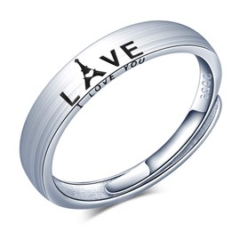CPSLOVE Pair of rings, 925 sterling silver adjustable ring open, rings for couples, women's rings and men's rings, wedding rings, engagement rings, Eiffel Tower love wedding ring, adjustable ring