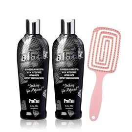 Pro Tan Bodaciously Black 50XX Ultra Dark Tanning Lotion 250 ml – 2 Pack with Detangling Hairbrush – Instant Bronzing Beads, Deep Hydration & Herbal Indoor/Outdoor Formula